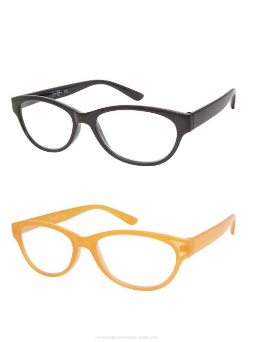 Jessica SimpsonSet of 2 Cat-Eye Blue Light Readers in Black & Crystal Butterscotch H426935