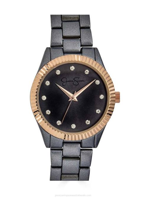 Jessica SimpsonGray & Rose Fulted Bezel Bracelet Watch H426931
