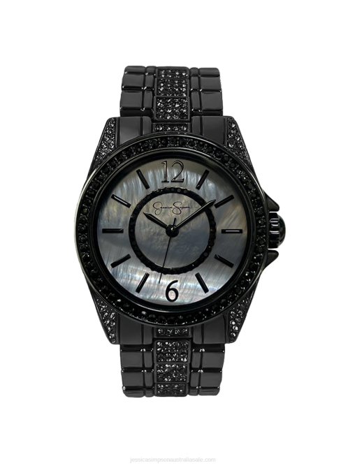 Jessica SimpsonGunmetal Black Crystal Bracelet Watch H426914