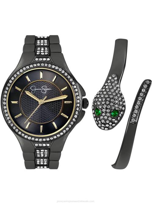 Jessica SimpsonGunmetal Crystal Watch & Snake Bracelet Set H426934