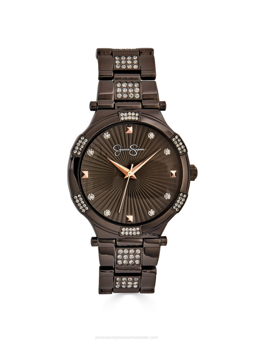 Jessica SimpsonGunmetal Tone Crystal Bracelet Watch H426919