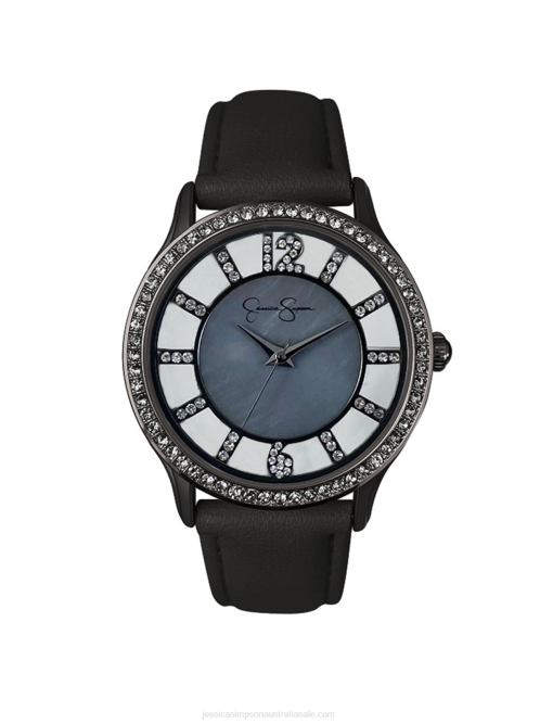 Jessica SimpsonGunmetal Tone Genuine Mother Of Pearl Strap Watch H426929