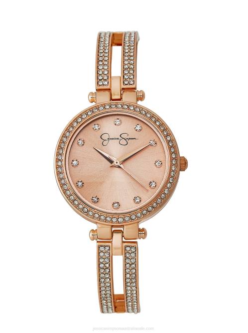 Jessica SimpsonRose Gold Tone Crystal Double Arm Bangle Watch H426920