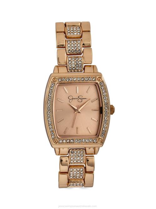 Jessica SimpsonRose Gold Tone Tonneau Crystal Bracelet Watch H426928