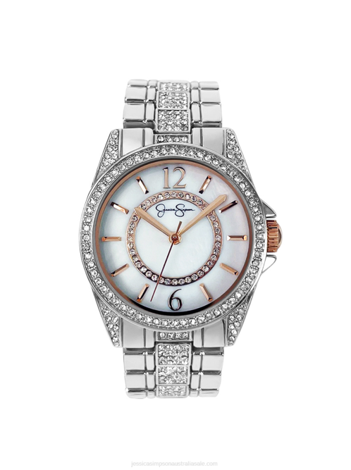 Jessica SimpsonSilver Tone Crystal Bracelet Watch H426915