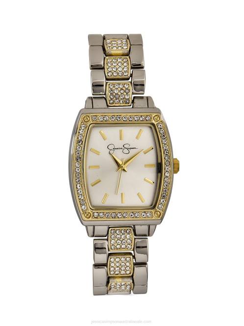 Jessica SimpsonTwo Tone Tonneau Crystal Bracelet Watch H426924