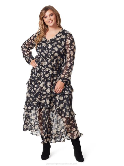 Jessica SimpsonBaianca Maxi Dress in Pressed Florets Black H426534