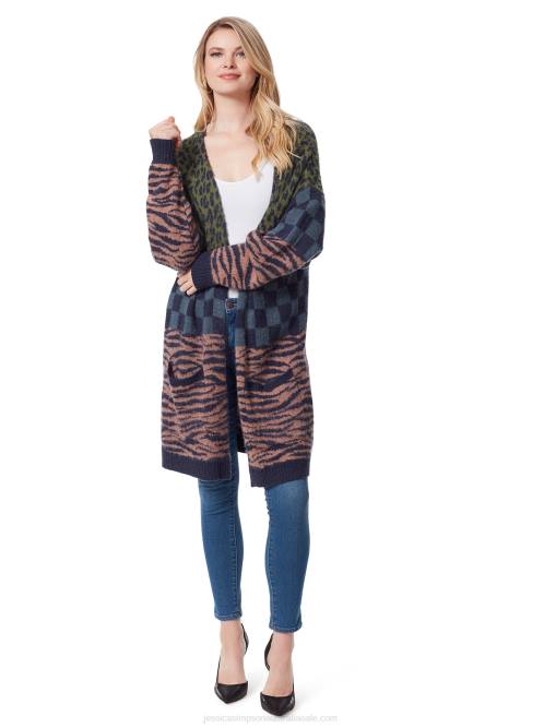 Jessica SimpsonBlaise Cardigan in Checkered Cheetah Black Iris H426585