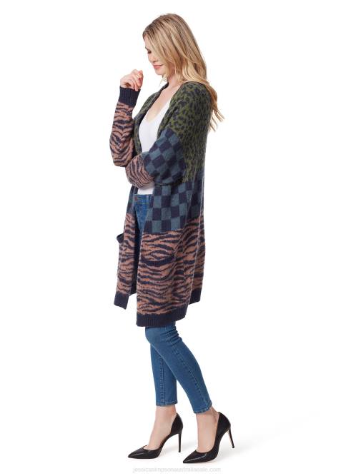 Jessica SimpsonBlaise Cardigan in Checkered Cheetah Black Iris H426585