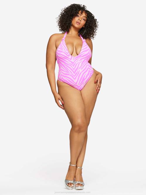 Jessica SimpsonElectric Zebra Plunging One Piece in Tulip H426801